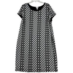Chico's Shift Dress Womens Size XL Black White Dots Print Lined Stretch Knit
